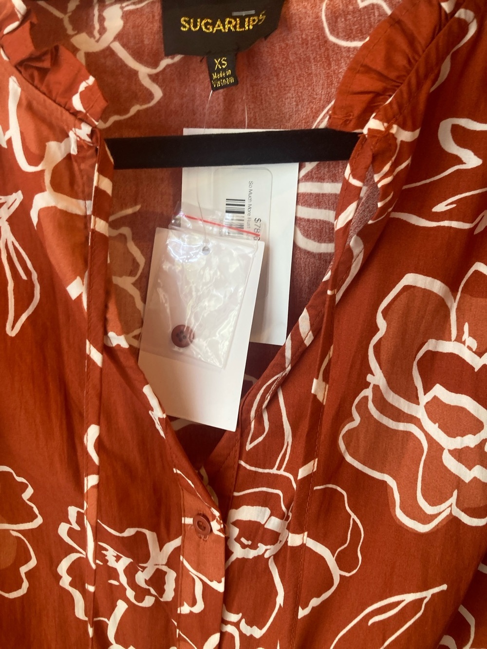 Sugarlips Rust Orange Floral Print Top with White Accents - Picture 8 of 9